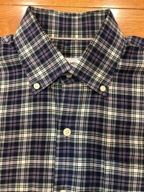 Peter Millar Blue Plaid Cotton Blend Button Front Long Sleeve Shirt Size M